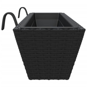 vidaXL Planters with hooks 2 pcs Black Poly Rattan