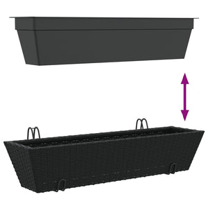 vidaXL Planters with hooks 2 pcs Black Poly Rattan