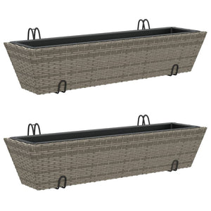 vidaXL Planters with hooks 2 pcs Grey Poly Rattan