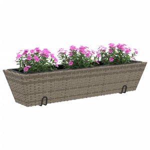 vidaXL Planters with hooks 2 pcs Grey Poly Rattan