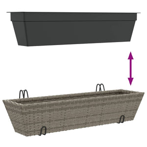 vidaXL Planters with hooks 2 pcs Grey Poly Rattan