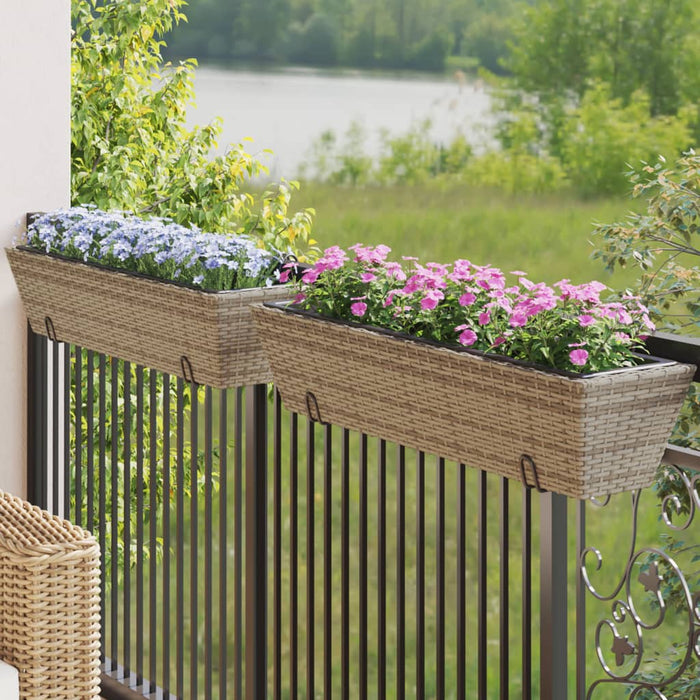 vidaXL Planters with hooks 2 pcs Grey Poly Rattan