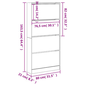 vidaXL Shoe Cabinet with 4 Flip-Drawers Concrete Grey 80x21x163.5 cm