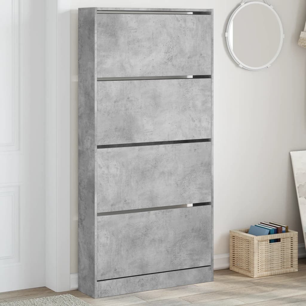 vidaXL Shoe Cabinet with 4 Flip-Drawers Concrete Grey 80x21x163.5 cm