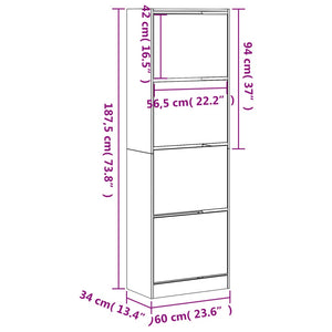 vidaXL Shoe Cabinet with 4 Flip-Drawers Grey Sonoma 60x34x187.5 cm