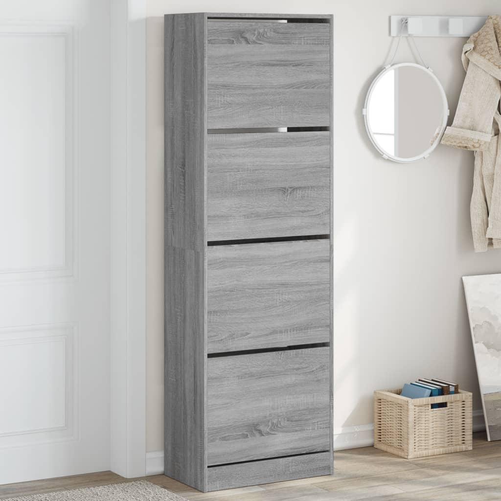 vidaXL Shoe Cabinet with 4 Flip-Drawers Grey Sonoma 60x34x187.5 cm