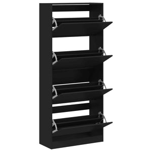 vidaXL Shoe Cabinet with 4 Flip-Drawers Black 80x34x187.5 cm