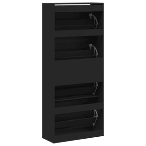 vidaXL Shoe Cabinet with 4 Flip-Drawers Black 80x34x187.5 cm