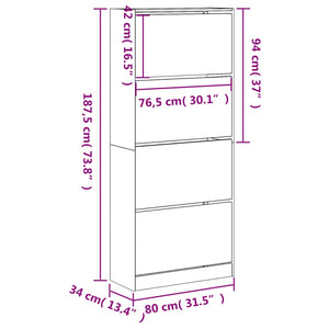 vidaXL Shoe Cabinet with 4 Flip-Drawers Black 80x34x187.5 cm