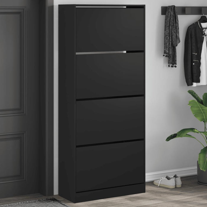 vidaXL Shoe Cabinet with 4 Flip-Drawers Black 80x34x187.5 cm