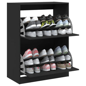 vidaXL Shoe Cabinet with 2 Flip-Drawers Black 80x42x108 cm