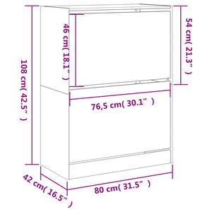 vidaXL Shoe Cabinet with 2 Flip-Drawers Black 80x42x108 cm