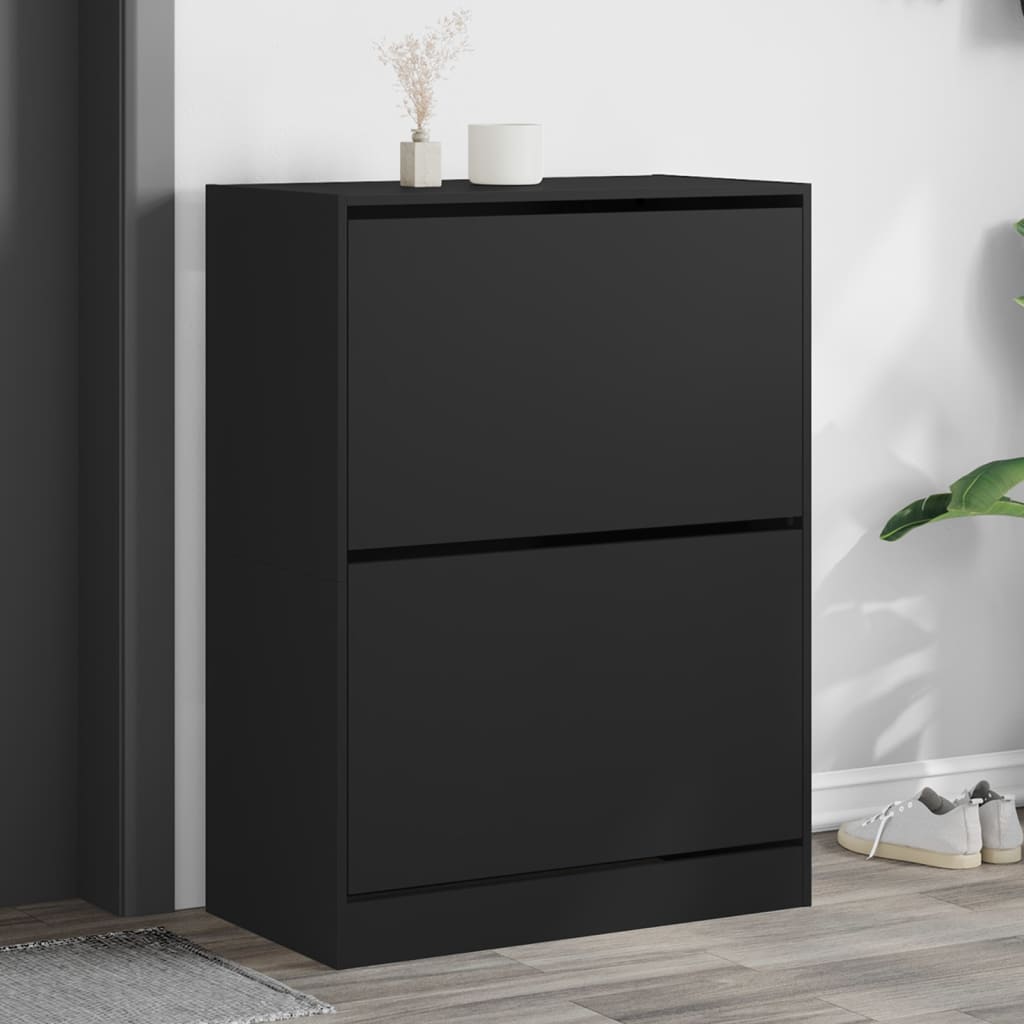 vidaXL Shoe Cabinet with 2 Flip-Drawers Black 80x42x108 cm