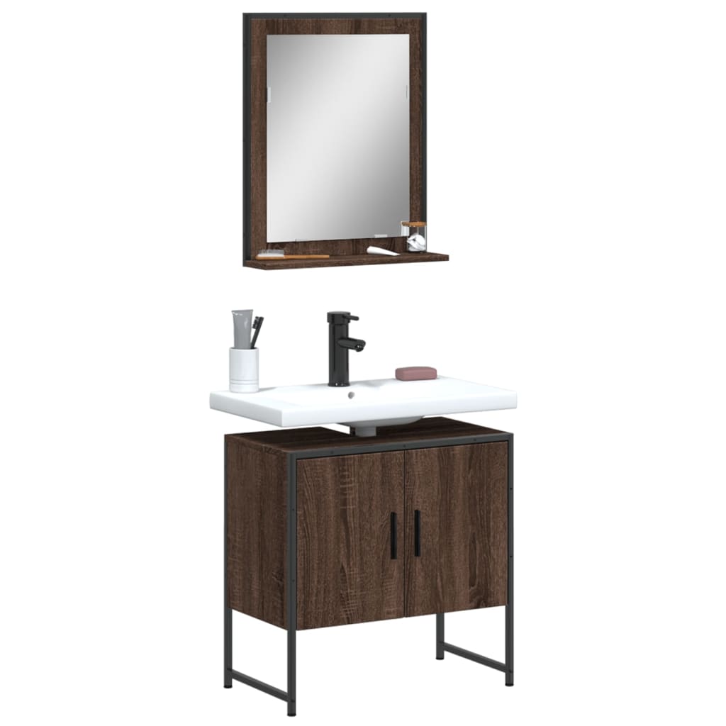 vidaXL 2 Piece Bathroom Cabinet Set Brown Oak Engineered Wood