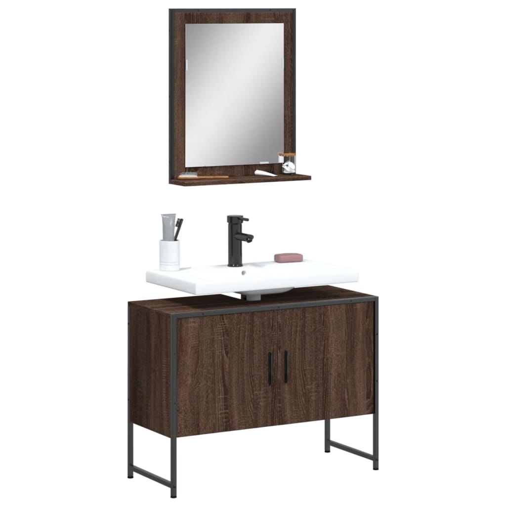 vidaXL 2 Piece Bathroom Cabinet Set Brown Oak Engineered Wood