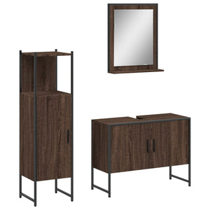 vidaXL 3 Piece Bathroom Cabinet Set Brown Oak Engineered Wood