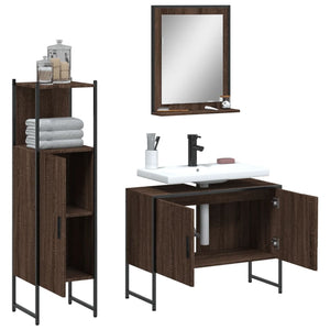 vidaXL 3 Piece Bathroom Cabinet Set Brown Oak Engineered Wood