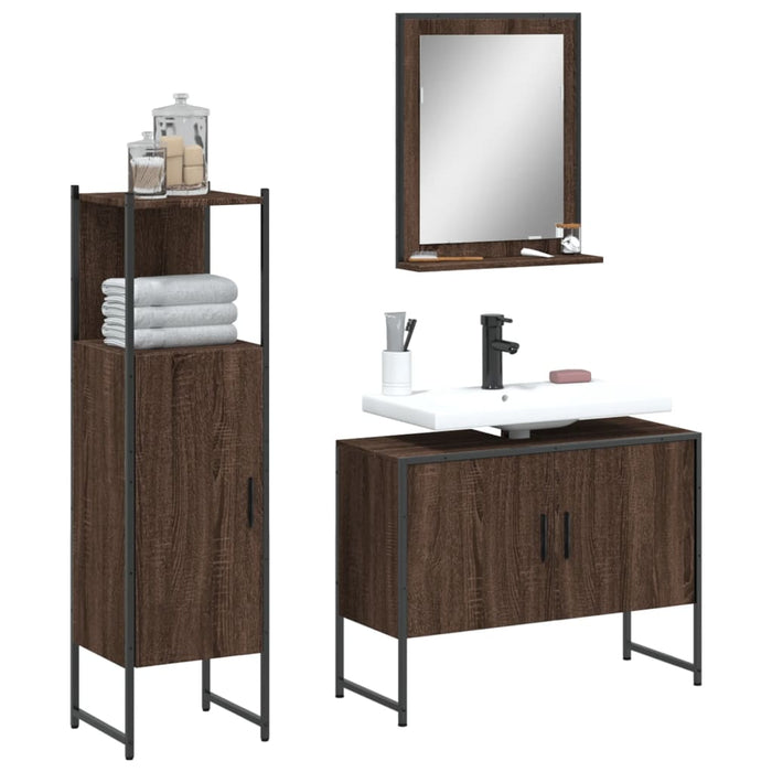 vidaXL 3 Piece Bathroom Cabinet Set Brown Oak Engineered Wood