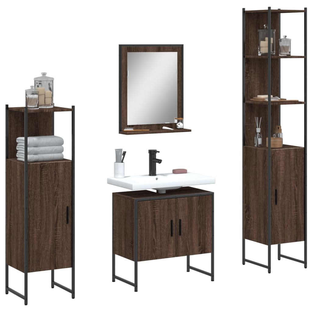 vidaXL 4 Piece Bathroom Cabinet Set Brown Oak Engineered Wood