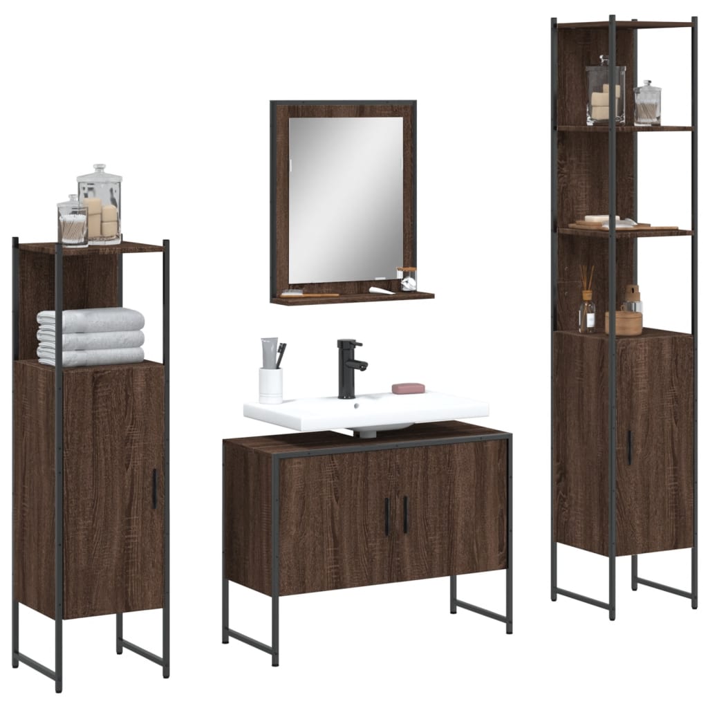 vidaXL 4 Piece Bathroom Cabinet Set Brown Oak Engineered Wood