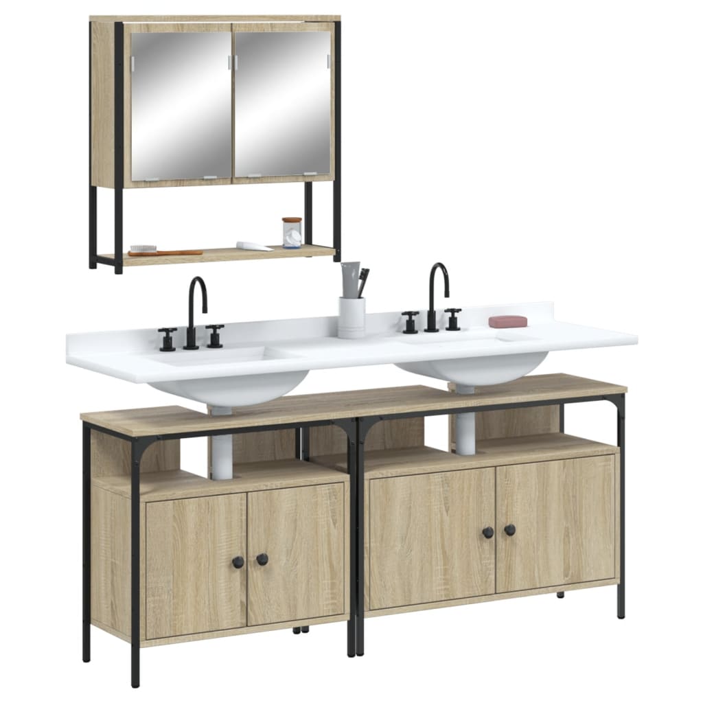 vidaXL 3 Piece Bathroom Furniture Set Sonoma Oak Engineered Wood