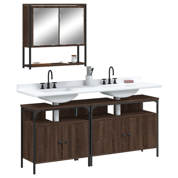 vidaXL 3 Piece Bathroom Furniture Set Brown Oak Engineered Wood