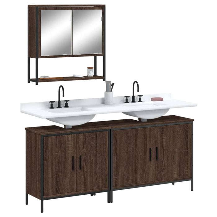 vidaXL 3 Piece Bathroom Furniture Set Brown Oak Engineered Wood