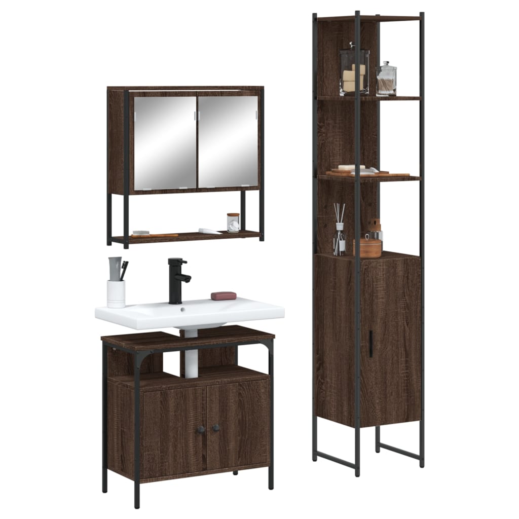 vidaXL 3 Piece Bathroom Furniture Set Brown Oak Engineered Wood