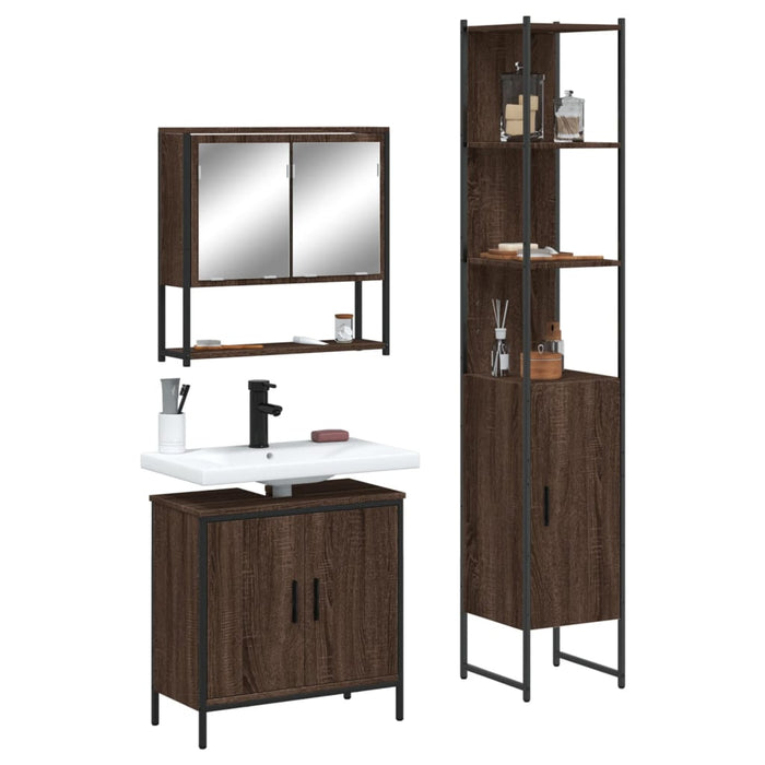 vidaXL 3 Piece Bathroom Furniture Set Brown Oak Engineered Wood