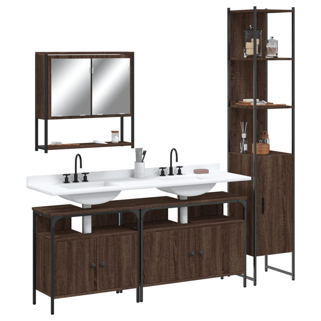 vidaXL 4 Piece Bathroom Furniture Set Brown Oak Engineered Wood