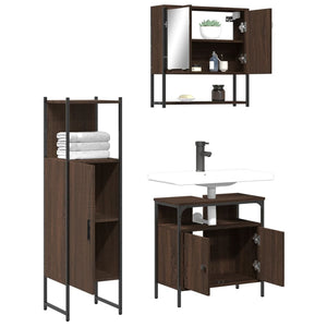 vidaXL 3 Piece Bathroom Furniture Set Brown Oak Engineered Wood