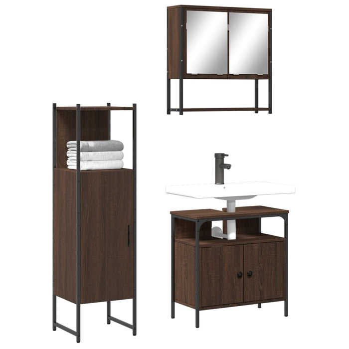 vidaXL 3 Piece Bathroom Furniture Set Brown Oak Engineered Wood