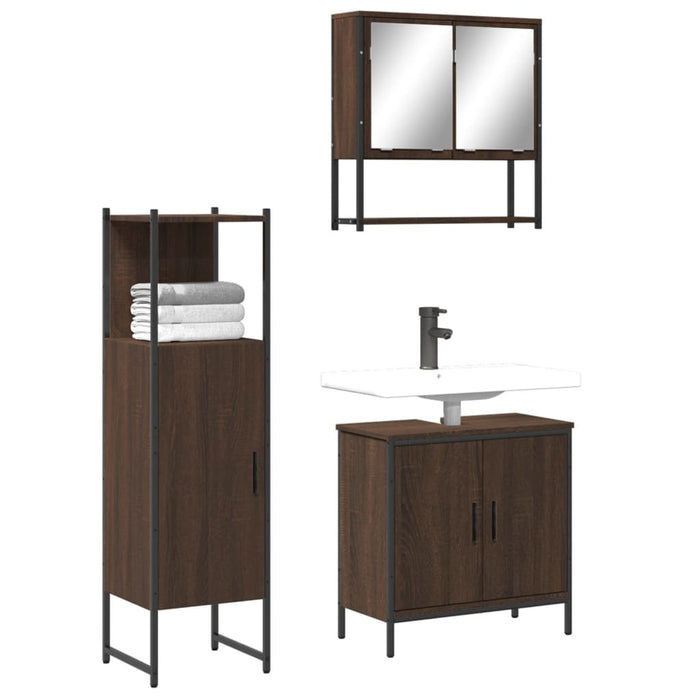 vidaXL 3 Piece Bathroom Furniture Set Brown Oak Engineered Wood