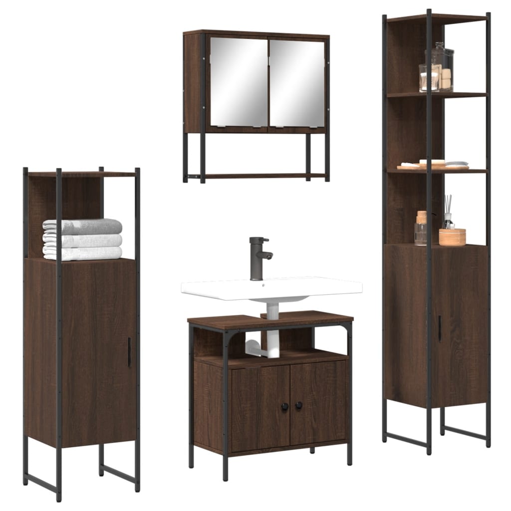 vidaXL 4 Piece Bathroom Furniture Set Brown Oak Engineered Wood