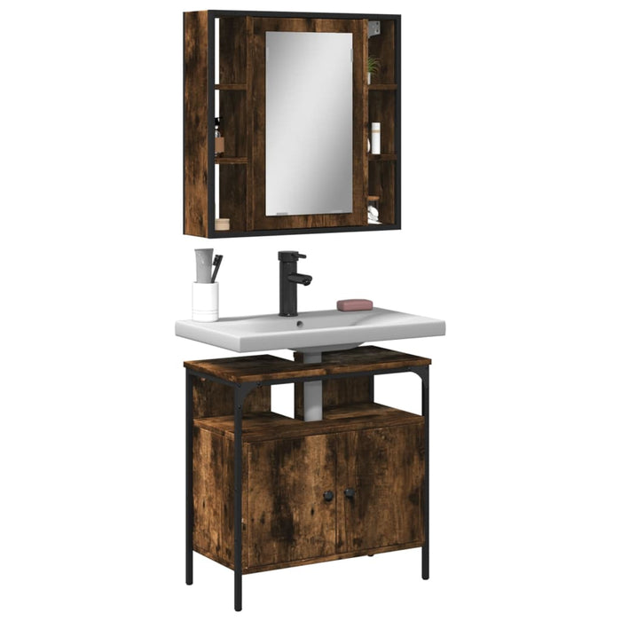 vidaXL 2 Piece Bathroom Furniture Set Smoked Oak Engineered Wood