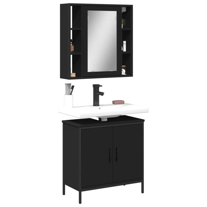 vidaXL 2 Piece Bathroom Furniture Set Black Engineered Wood