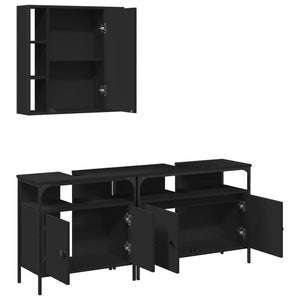 vidaXL 3 Piece Bathroom Cabinet Set Black Engineered Wood