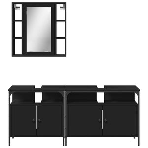 vidaXL 3 Piece Bathroom Cabinet Set Black Engineered Wood