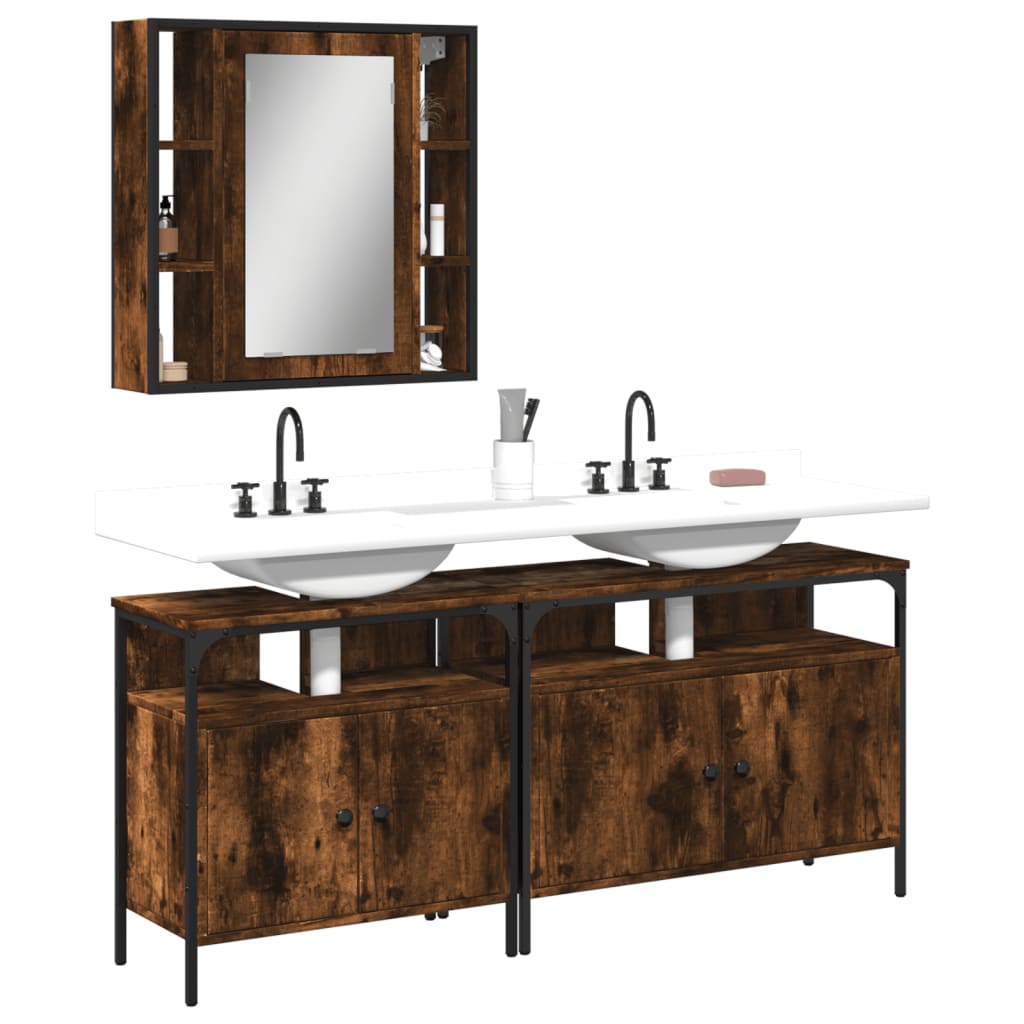 vidaXL 3 Piece Bathroom Cabinet Set Smoked Oak Engineered Wood