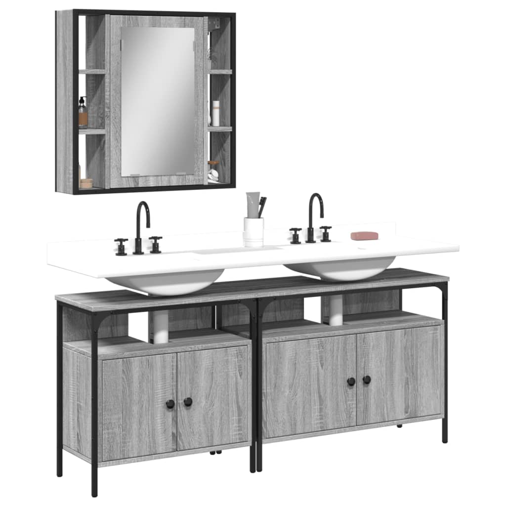 vidaXL 3 Piece Bathroom Cabinet Set Grey Sonoma Engineered Wood