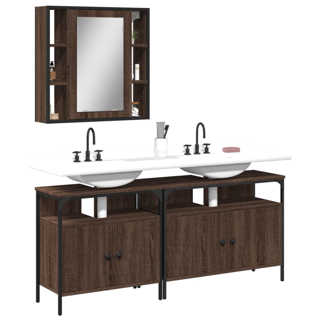 vidaXL 3 Piece Bathroom Cabinet Set Brown Oak Engineered Wood