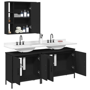 vidaXL 3 Piece Bathroom Cabinet Set Black Engineered Wood