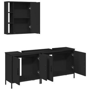 vidaXL 3 Piece Bathroom Cabinet Set Black Engineered Wood