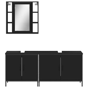 vidaXL 3 Piece Bathroom Cabinet Set Black Engineered Wood