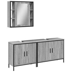 vidaXL 3 Piece Bathroom Cabinet Set Grey Sonoma Engineered Wood