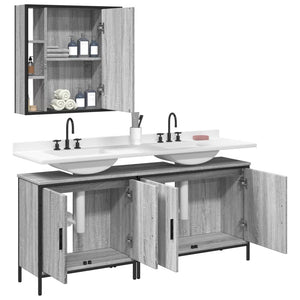 vidaXL 3 Piece Bathroom Cabinet Set Grey Sonoma Engineered Wood