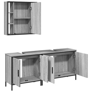 vidaXL 3 Piece Bathroom Cabinet Set Grey Sonoma Engineered Wood