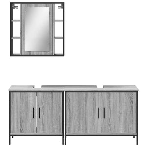 vidaXL 3 Piece Bathroom Cabinet Set Grey Sonoma Engineered Wood