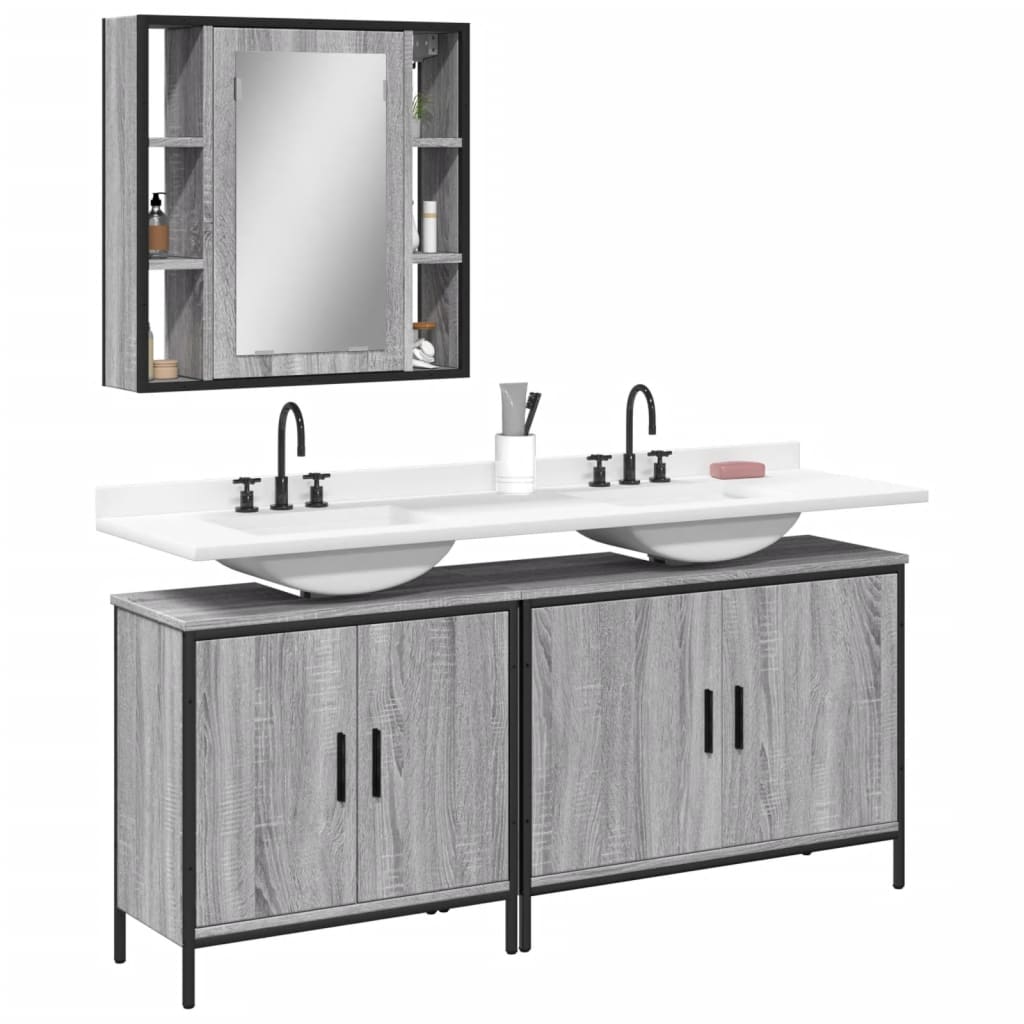 vidaXL 3 Piece Bathroom Cabinet Set Grey Sonoma Engineered Wood