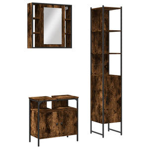 vidaXL 3 Piece Bathroom Cabinet Set Smoked Oak Engineered Wood